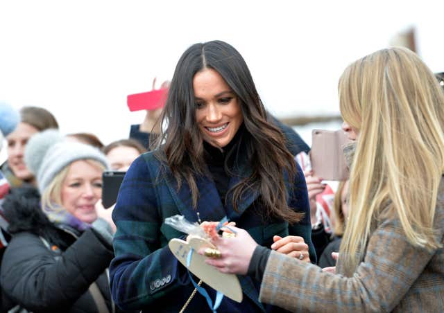 Meghan Markle meets well-wishers at Edinburgh Castle (John Linton/PA)