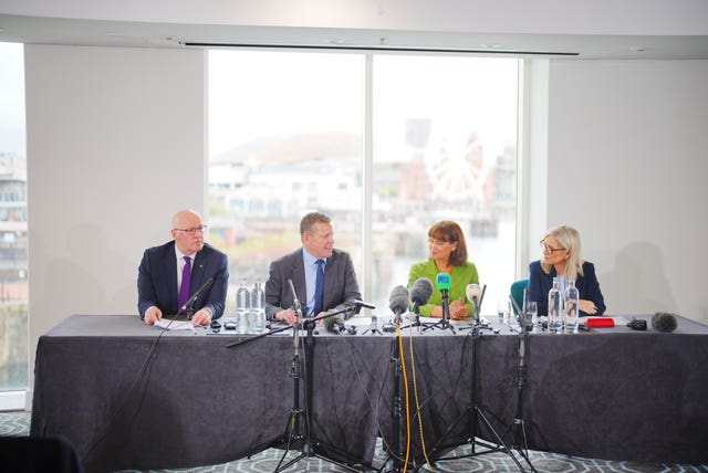 John Swinney, Rhun ap Iorwerth, Mary Lou McDonald and Michelle O’Neill during a meeting at Voco St David’s Cardiff