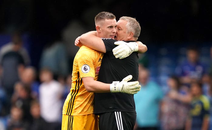 Chris Wilder celebrates with Dean Henderson