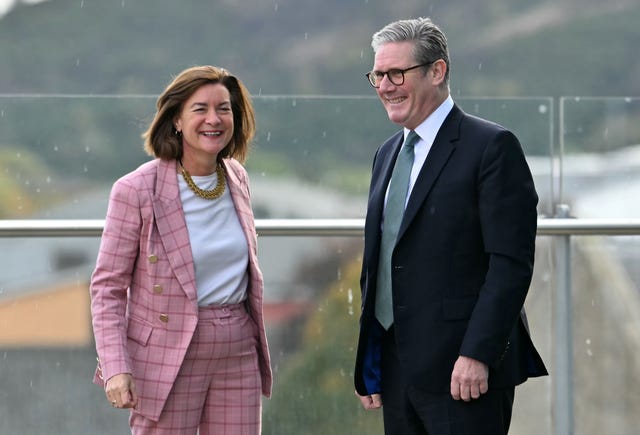 Prime Minister Sir Keir Starmer, right, with Wales’s First Minister Eluned Morgan during the Council of the Nations and Regions in Edinburgh on October 11 2024