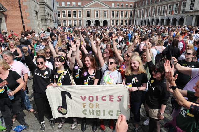 Campaigners gather in the main square at Dublin Castle (Niall Carson/PA)