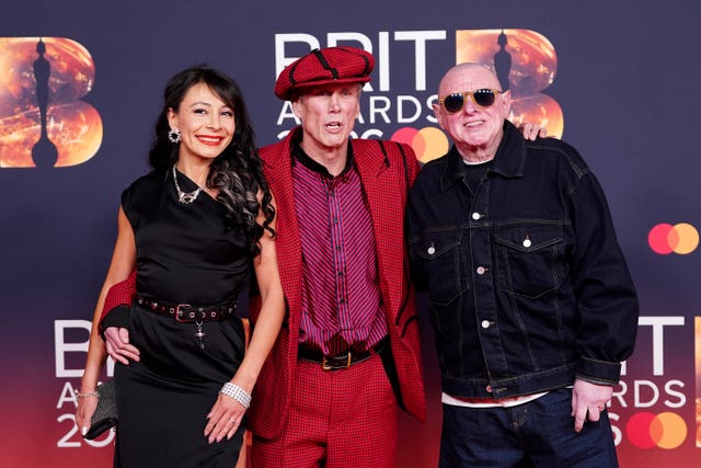 Shaun Ryder and Bez (centre) attending the Brit Awards 2026 at Co-op Live in Manchester