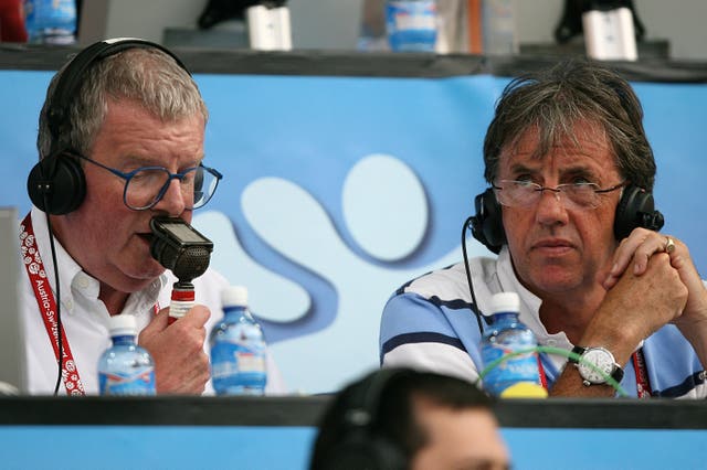 Motson (left) with co-commentator Mark Lawrenson at a Euro 2008 match in Basel