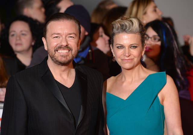 Ricky Gervais and Jane Fallon at the National Television Awards in 2014