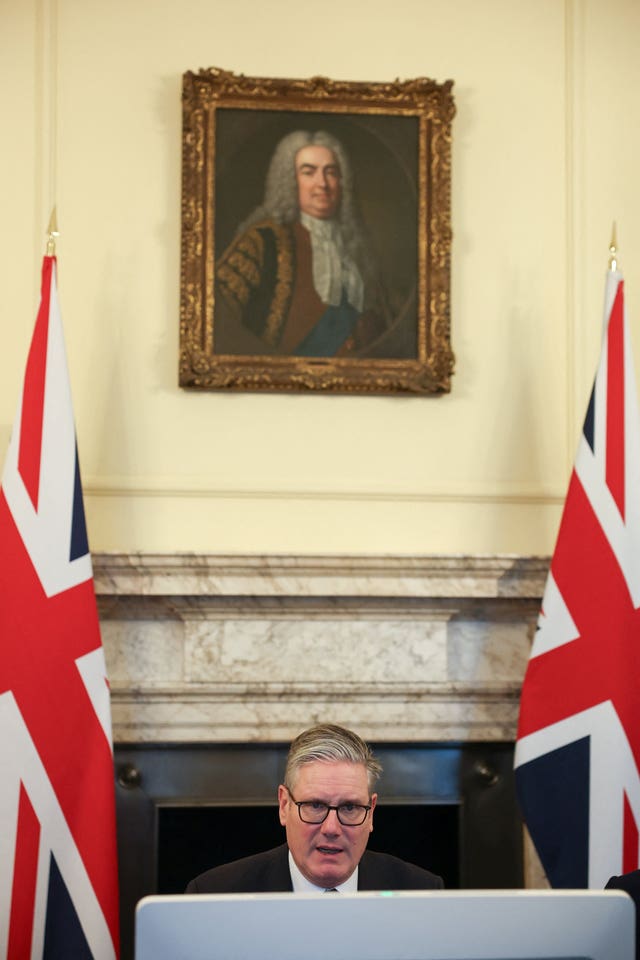Prime Minister Sir Keir Starmer co-chairs a virtual call with members of the coalition of the willing