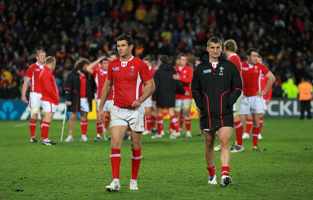 Mike Phillips (left) and Sam Warburton (right) appear dejected after the final whistle at Eden Park in 2011