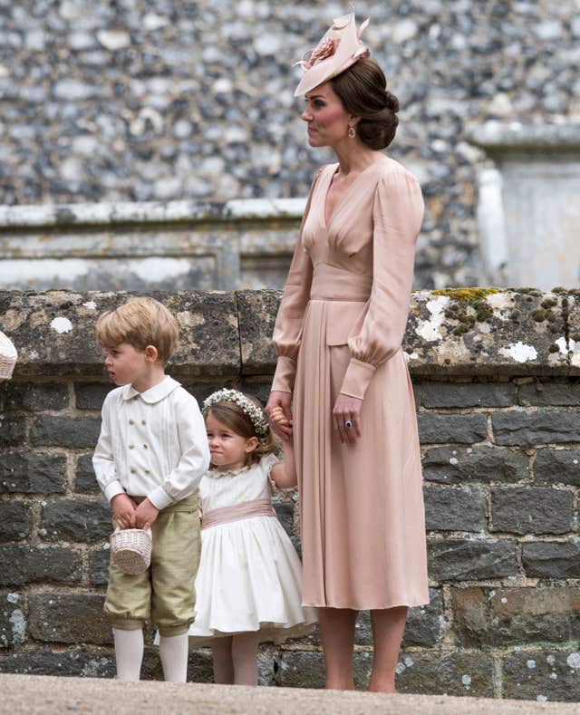 The Duchess of Cambridge with Prince George and Princess Charlotte at Pippa Middleton's wedding (Arthur Edwards/The Sun/PA)