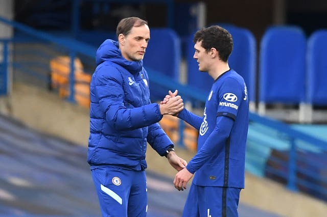 Thomas Tuchel, left, has left Andreas Christensen on the bench for Chelsea's last three games
