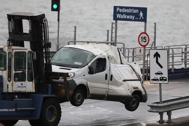 Crushed van lifted from ferry