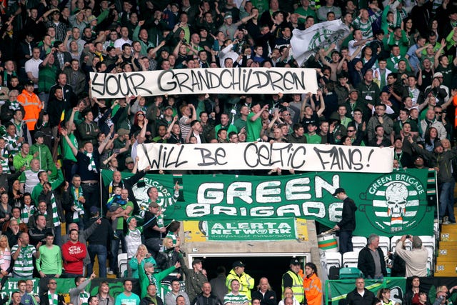 Celtic fans taunt Rangers fans