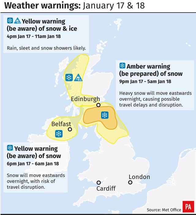 Weather warnings January 17 and 18