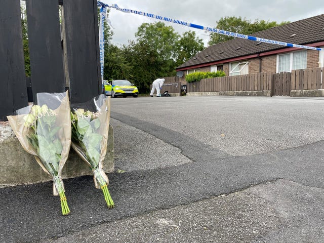 A floral tribute at the scene of the incident in the Cusher Green area of Mountnorris, Co Armagh