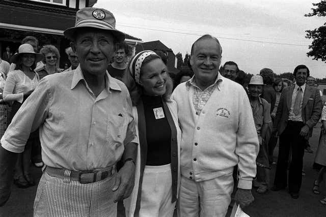 (left to right) Bing Crosby, Kathryn Crosby and Bob Hope