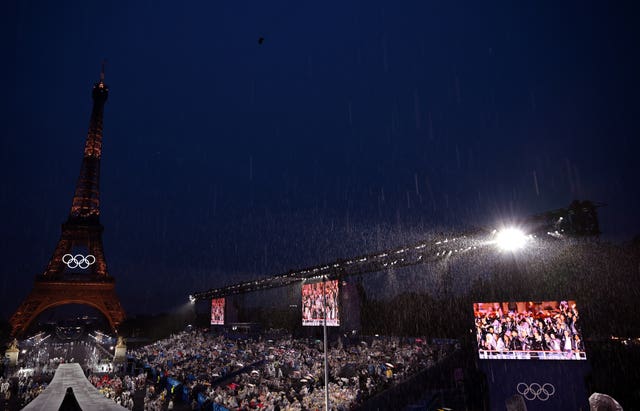 Heavy rain falls at the Trocadero