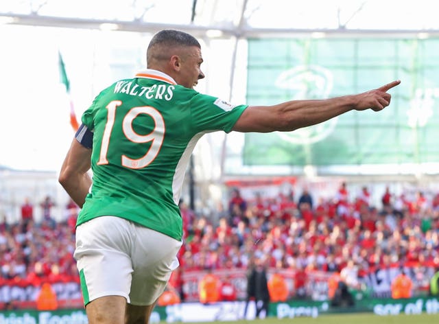 Jonathan Walters celebrates scoring a late equaliser for the Republic of Ireland in a World Cup qualifier against Austria