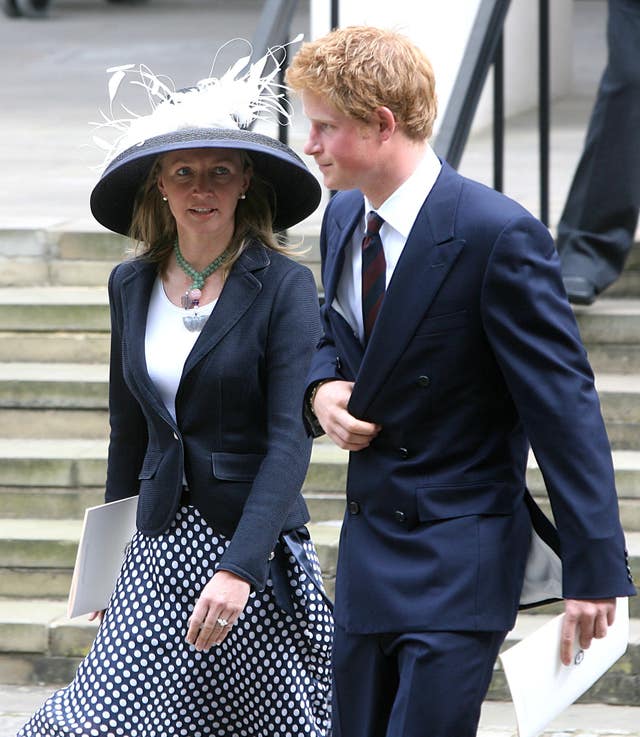 Prince Harry and former royal nanny Tiggy Pettifer leave the Service of Thanksgiving for the life of Diana, Princess of Wales in 2007 (Lewis Whyld/PA)