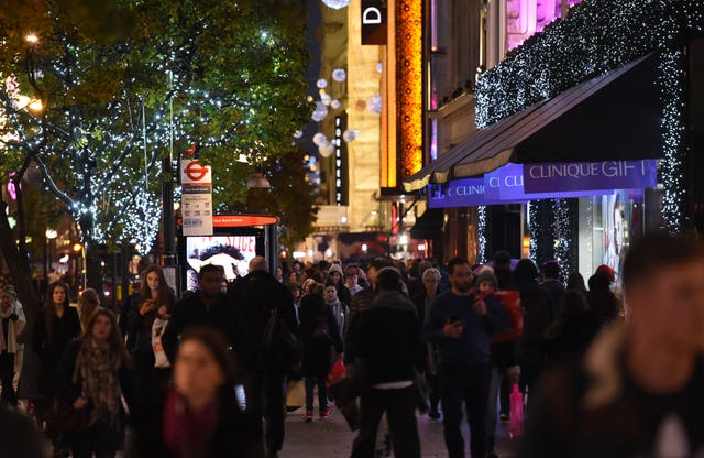 Christmas shoppers on Oxford Street in London.