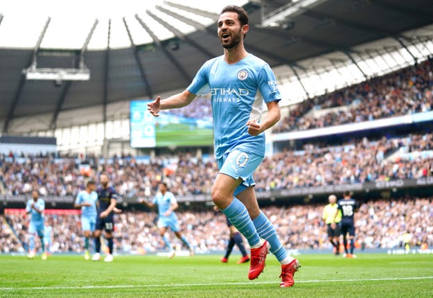Manchester City’s Bernardo Silva celebrates scoring the opening goal