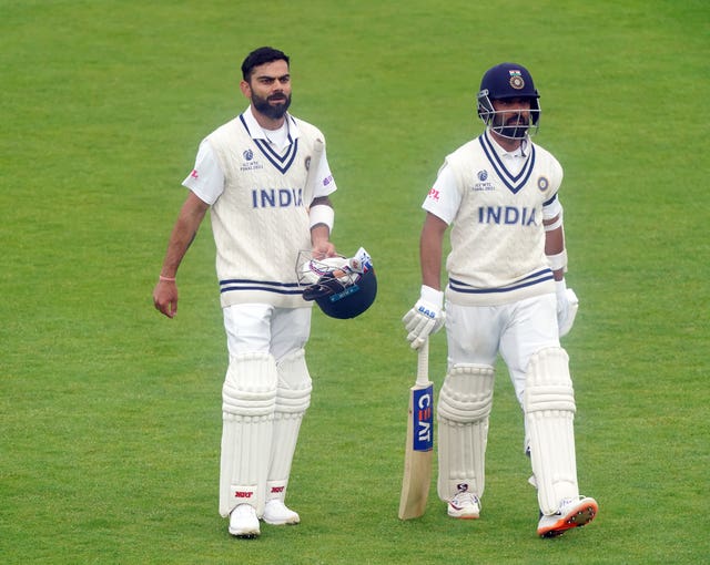Virat Kohli (left) and Ajinkya Rahane helped India to 146 for three at the close of day two