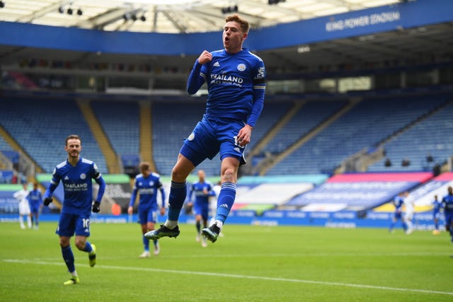 Harvey Barnes celebrates Leicester's opener