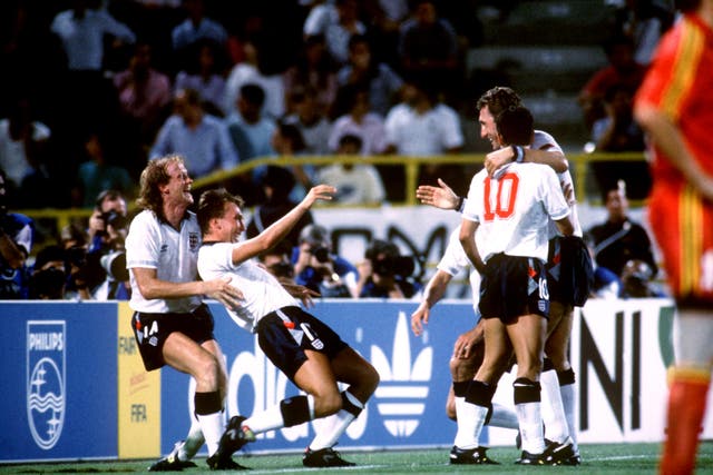 David Platt hit a stunning last-minute winner to take England to the quarter-finals of the 1990 World Cup