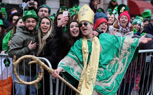 St Patrick himself poses for a picture (Brian Lawless/PA)