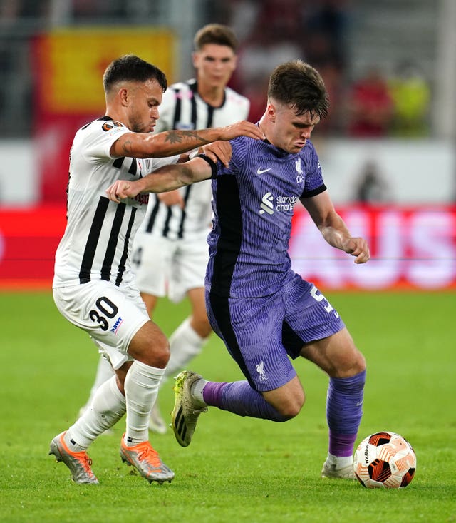 Ben Doak, right, playing against LASK