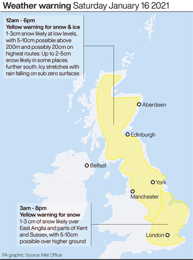 Weather warnings Saturday January 16 2021