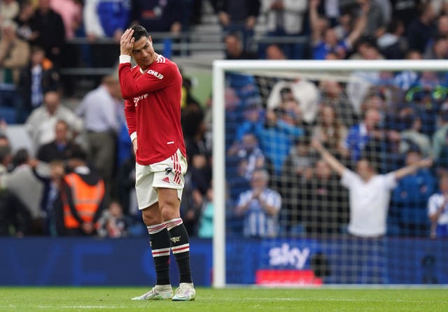 Cristiano Ronaldo reacts after Brighton''s third goal
