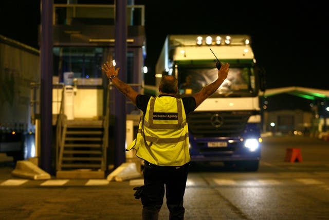 UK Border Agency staff at the ferry port in Calais, France