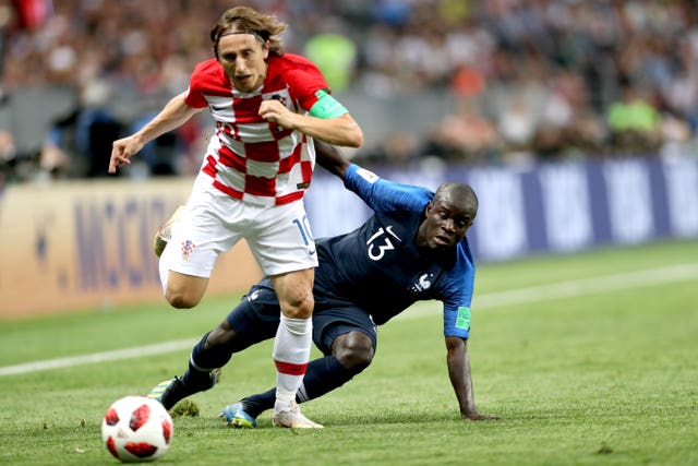 N'Golo Kante, right, started for France in their World Cup final win against Croatia last summer