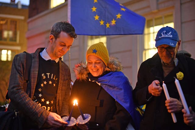 Pro-EU supporters light candles in Smith Square, Westminster
