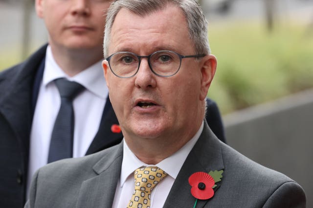Sir Jeffrey Donaldson speaking to the media
