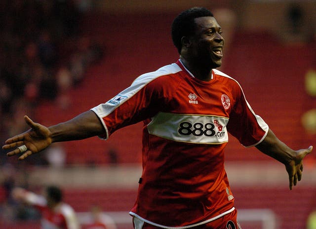 Aiyegbeni Yakubu celebrates scoring for Middlesbrough