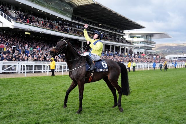 Sean Flanagan looks to the heavens having won the Queen Mother Champion Chase on Marine Nationale
