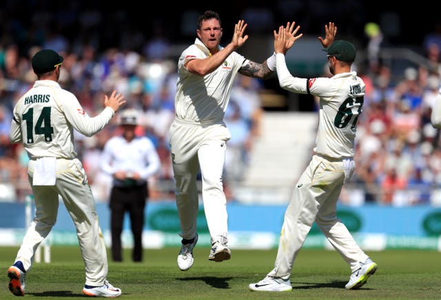 Australia's James Pattinson celebrates taking Joe Denly's wicket