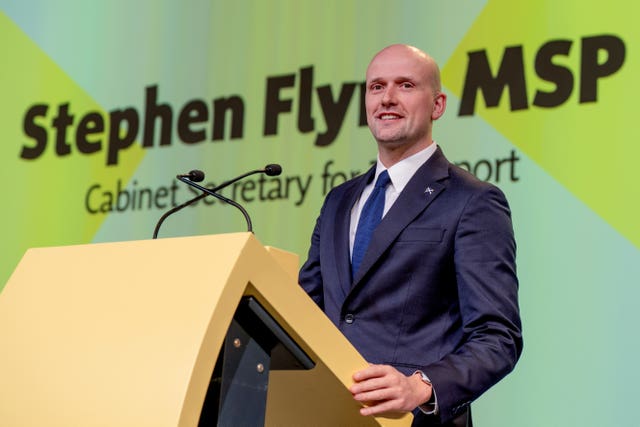 Cabinet Secretary for Transport Stephen Flynn delivers the welcome address at the first session of the Scottish National Party (SNP) annual conference