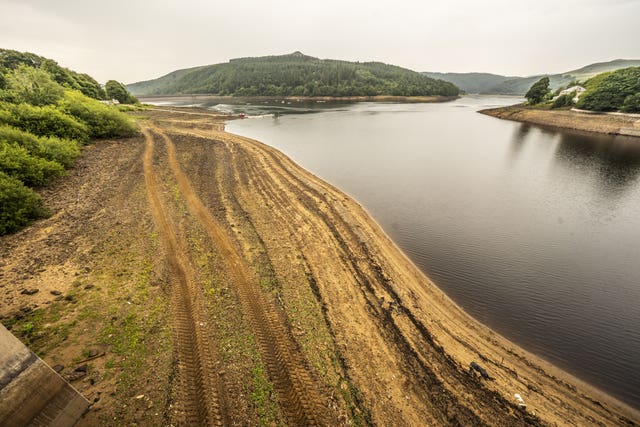 Dry banks at Ladybower Reservoir in the Peak District National Park