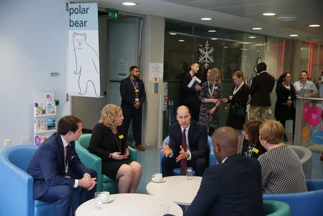 The Duke of Cambridge meets staff members  at the hospital (Daniel Leal-Olivas/PA) 