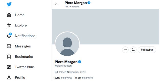 Piers Morgan’s Twitter account wiped