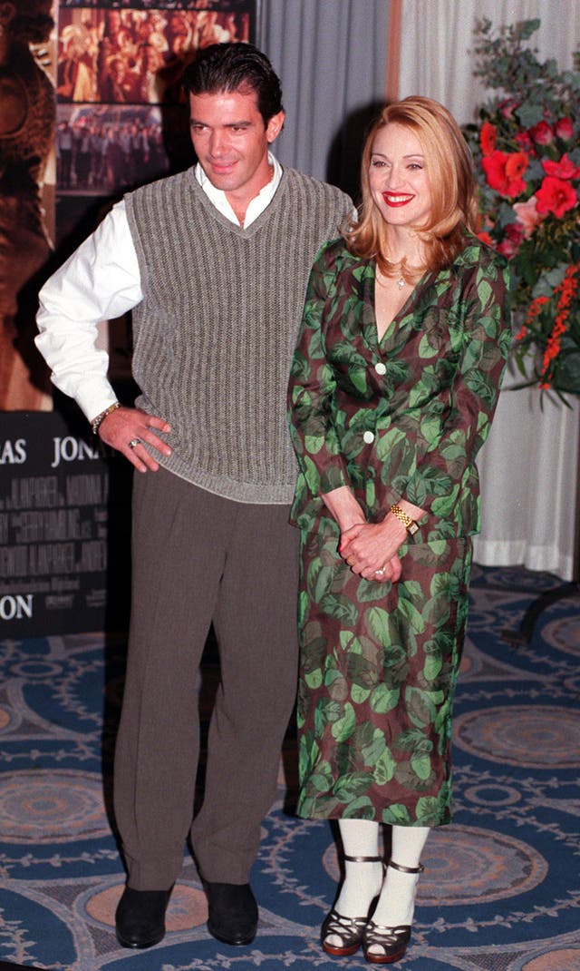 Madonna and Antonio Banderas at a photocall for the Evita film in 1996