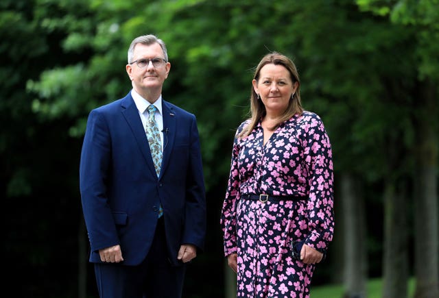 Newly elected DUP leader designate Sir Jeffrey Donaldson and deputy leader Paula Bradley