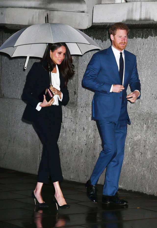 Prince Harry and Ms Markle arriving at the annual Endeavour Fund Awards at Goldsmiths’ Hall in London (John Stillwell/PA)