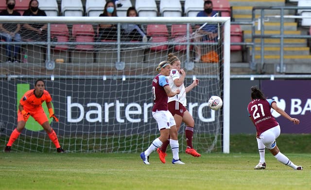 Kenza Dali, right, strikes for West Ham