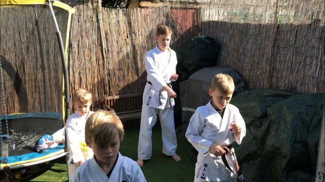 Undated handout photo issued by Gemma Clarke-Collins showing children doing virtual karate training during lockdown