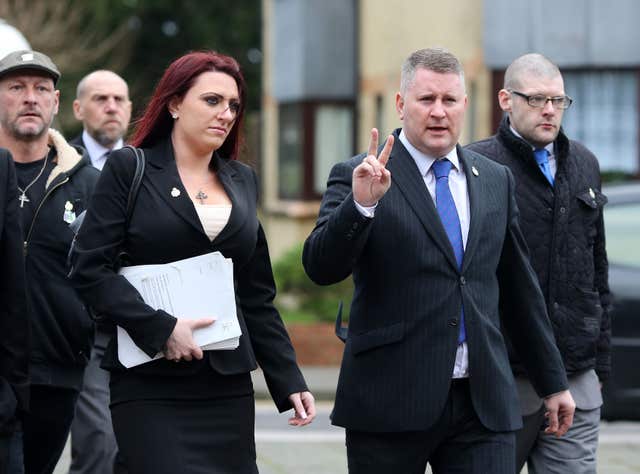 Leader and deputy leader of Britain First, Paul Golding and Jayda Fransen (Gareth Fuller/PA)