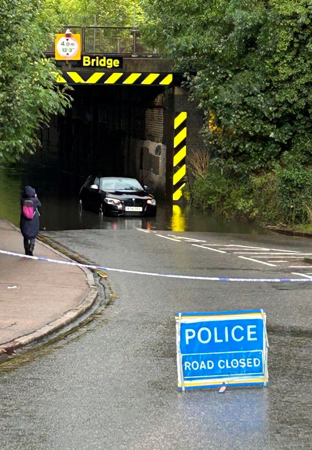 A stranded car in flood water in Hitchin last year