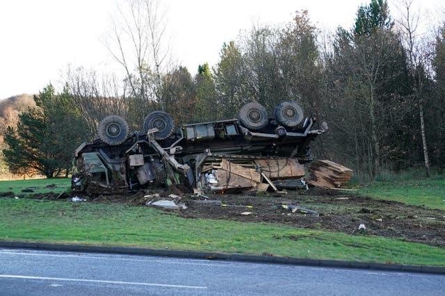 Army lorry overturns