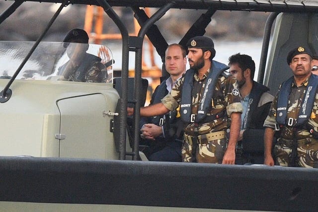 The Duke of Cambridge on the water in a royal navy of Oman vessel