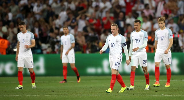 England players during the Iceland defeat at Euro 2016